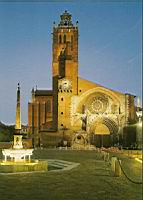 Toulouse, Cathedrale Saint-Etienne, Facade et Tour-Clocher de nuit